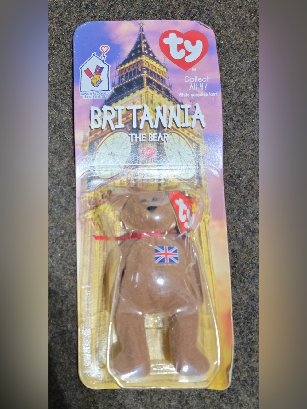 Ty Britannia The Bear Plush - Brown with Red Ribbon